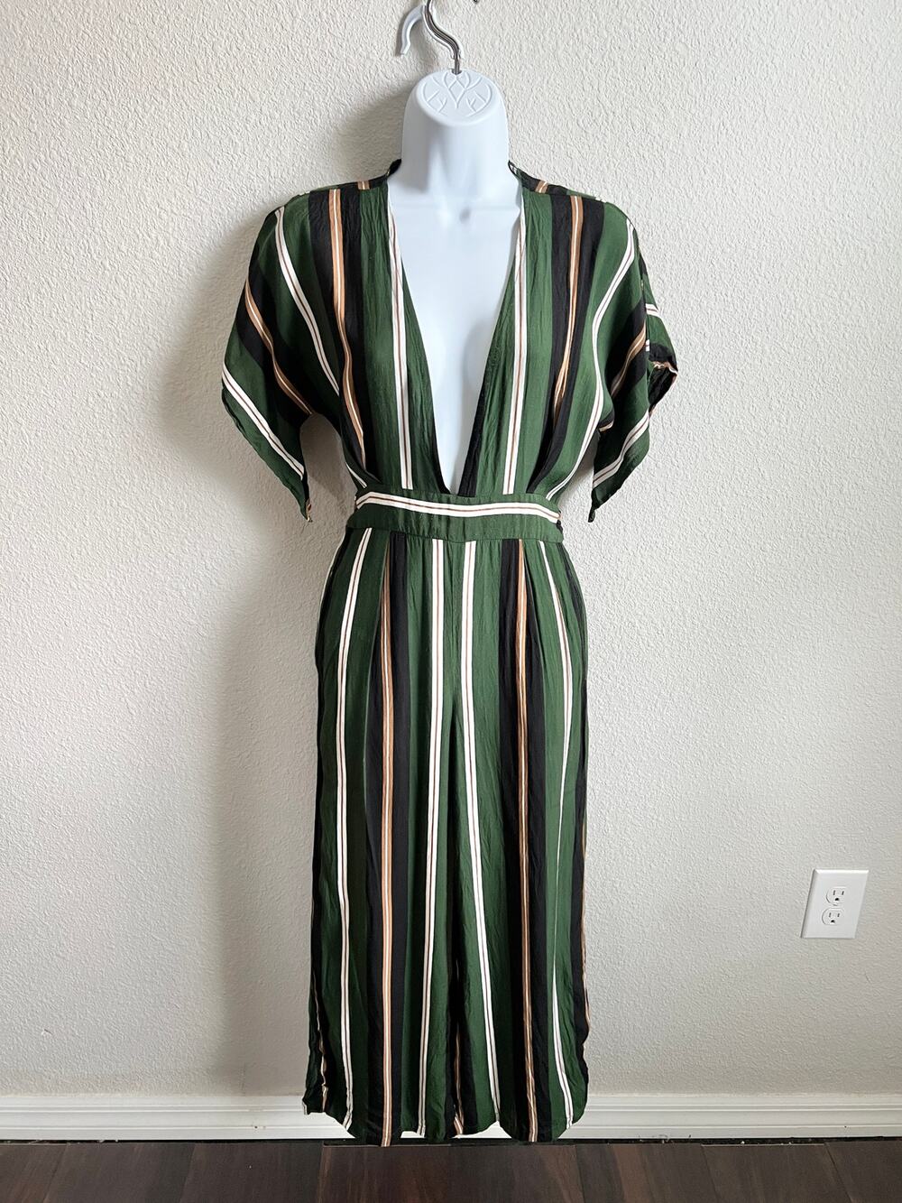 Faithfull the Brand Cedric Green Stripe Jumpsuit Women's 2 Wide Leg Resortwear